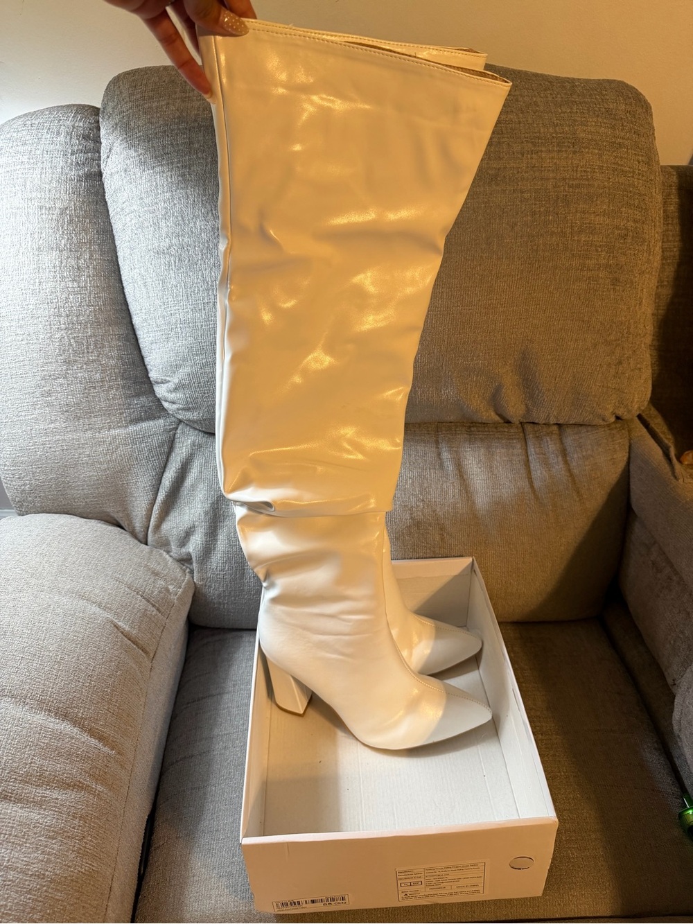 Women's white Over-the-Knee Pointed-Toe Boots
